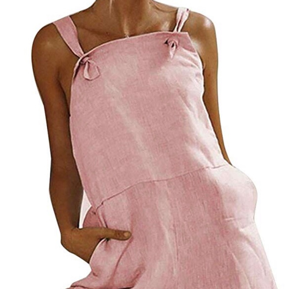 Women’s Cotton Linen Pink Shorts Overalls Romper